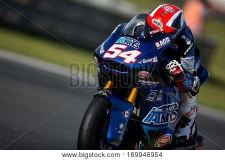 VALENCIA, SPAIN - NOV 12: Mattia Pasini in Moto2 Qualifying during Motogp Grand Prix of the Comunidad Valencia on November 12, 2016 in Valencia, Spain.