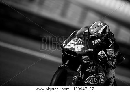 VALENCIA, SPAIN - NOV 12: Mattia Pasini in Moto2 Qualifying during Motogp Grand Prix of the Comunidad Valencia on November 12, 2016 in Valencia, Spain.