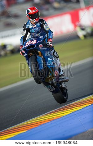 VALENCIA, SPAIN - NOV 12: Mattia Pasini in Moto2 Qualifying during Motogp Grand Prix of the Comunidad Valencia on November 12, 2016 in Valencia, Spain.