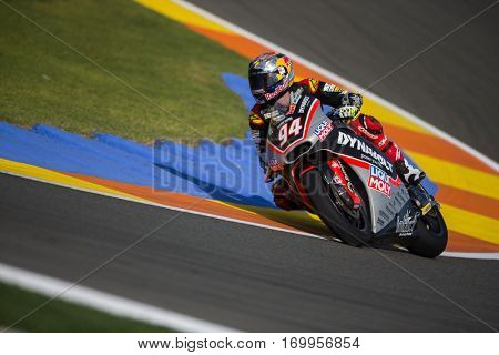 VALENCIA, SPAIN - NOV 12: Jonas Folger in Moto2 practice during Motogp Grand Prix of the Comunidad Valencia on November 12, 2016 in Valencia, Spain.