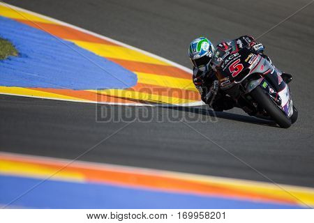 VALENCIA, SPAIN - NOV 12: Johann Zarco in Moto2 practice during Motogp Grand Prix of the Comunidad Valencia on November 12, 2016 in Valencia, Spain.