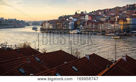 View of Porto old town and Duoro river, Portugal.