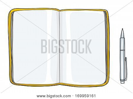 notebook sketchbook Mockup blank paper and Pen hand drawn vector art illustration