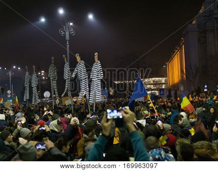 BUCHAREST/ROMANIA - 05 February 2017: More than 240000 protesters in Victory Square (Piata Victoriei)