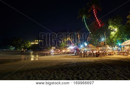 Beach restaurants. Ocean coast of Mirissa, Sri Lnaka