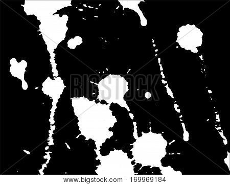 Ink splash stains and strokes. Paint splatter. White blots on black. Splatter Background. Vector illustration. Abstract background. Grunge template.