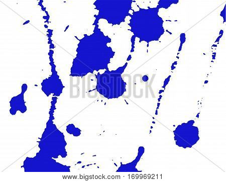 Ink splash stains and strokes. Paint splatter. Blue blots on white. Splatter Background. Vector illustration. Abstract background. Grunge template.