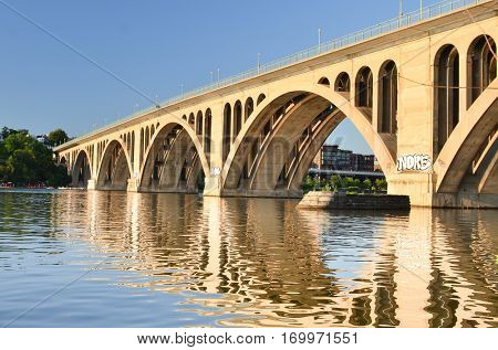 Key Bridge and the reflection over Potomac River - Washington DC United States