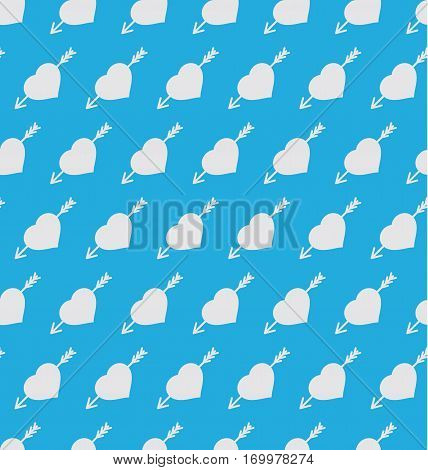 Vector Seamless pattern. Hearts and arrows on blue background