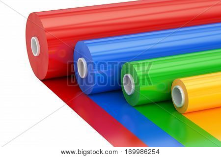 Multicolor PVC Polythene Plastic Tape Rolls 3D rendering isolated on white background