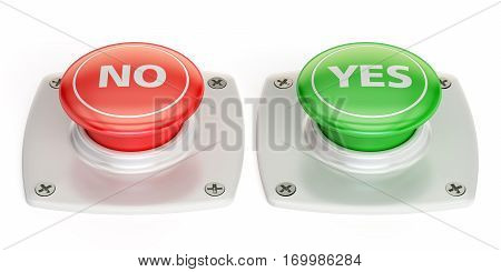 yes and no push button 3D rendering isolated on white background