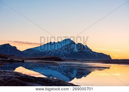Beautiful Views Of The Snow-capped Mountains In Iceland.
