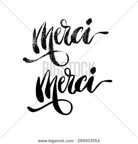 Creative Hand Drawn Lettering Merci. Ink Illustration. Modern Brush Calligraphy.