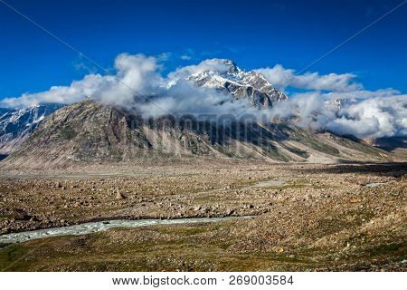 Himalayan landscape in Himalayas mountains. Lahaul Valley, Himachal Pradesh, India