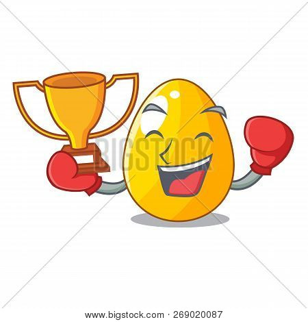 Boxing Winner Golden Egg With Cartoon Shape Reflection