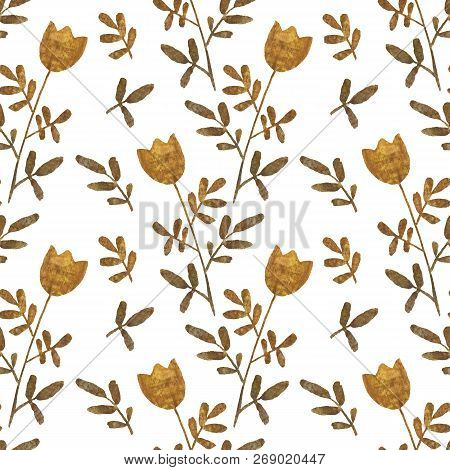 Simlpe Seamless Floral Pattern. Abstract Watercolor Free Hand Drawn Illustration For Wrapping, Backg