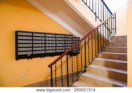 Modern And New Apartment Building. Multistoried, Modern, New And Stylish Living Block Of Flats. Real