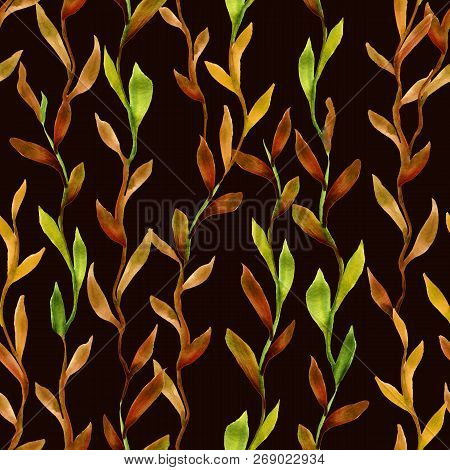Simlpe Seamless Seaweed Pattern. Abstract Watercolor Free Hand Drawn Illustration For Wrapping, Back