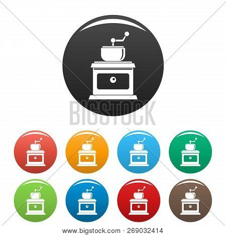 Coffee Grinder Icons Set 9 Color Vector Isolated On White For Any Design
