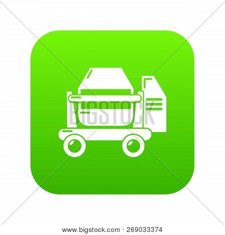 Concrete Mixer Icon Green Vector Isolated On White Background