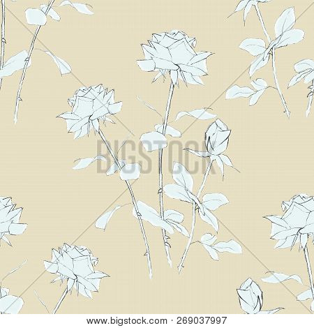 Simlpe Graphic Rose Seamless Floral Pattern. Abstract Pencil Hand Drawn Illustration For Wrapping, B