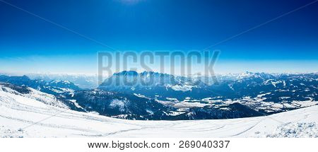 Beautiful Winter Day In Tauplitz Alm With A View To The Grimming Mountain In Styria.