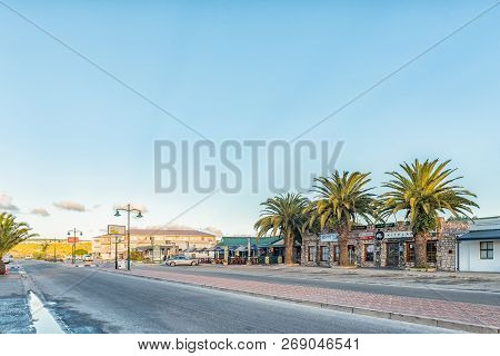 Langebaan, South Africa, August 20, 2018: A Street Scene, With Businesses And Vehicles, In Langebaan