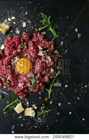 Beef Tartare - Traditional Dish Of French Cuisine.top View.
