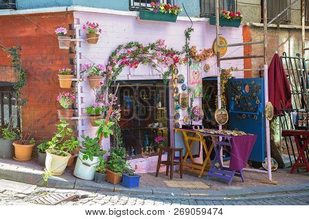 Istanbul, Turkey: Colorful Shop Of Souvenir At Balat Which Is A Historic Neighbourhood Of Istanbul L