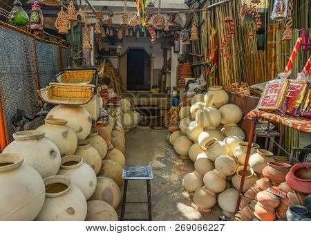 Jodhpur, India - Nov 6, 2017. Pottery Shop At Sadar Market In Jodhpur, India. Jodhpur Is The Second 