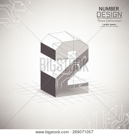 Abstract Number Two Three Dimensional Surface, Template Vector Illustration