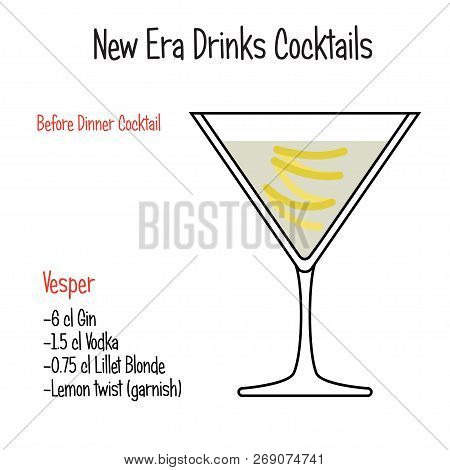 Vesper Alcoholic Cocktail Vector Illustration Recipe Isolated