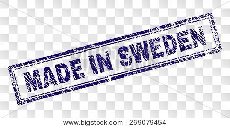 Made In Sweden Stamp Seal Print With Rubber Print Style And Double Framed Rectangle Shape. Stamp Is 