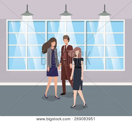 Business People In Corridor Office Vector Illustration Design
