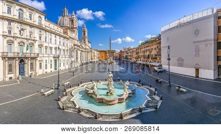 Aerial View Of Navona Square, Piazza Navona In Rome, Italy. Rome Architecture And Landmark. Piazza N