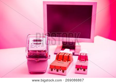 Circuit Breakers And Power Meters On The Background