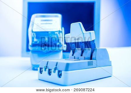 Circuit Breakers And Power Meters On The Background