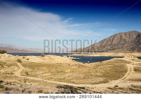 Drought In California - Low Level Of Lake Isabella In Kern County. United States Landscape.
