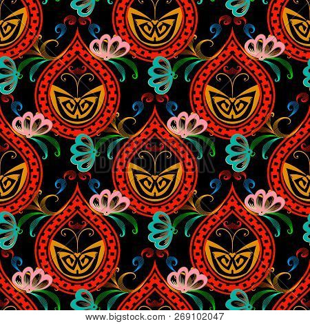 Floral Abstract Greek Seamless Pattern. Vector Multicolor Orname