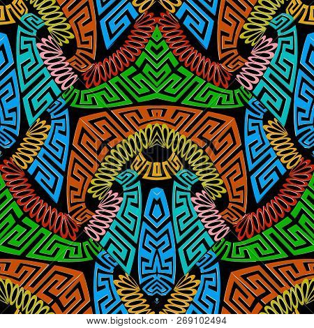 Colorful Abstract Greek Vector Seamless Pattern. Multicolor Geom