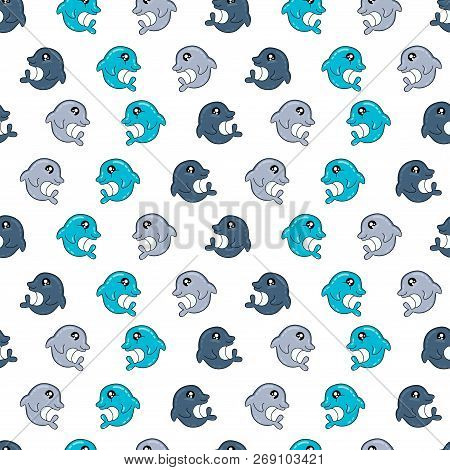 Cute Kids Dolphin Pattern For Girls And Boys. Colorful Dolphin On The Abstract Bright Pattern Create