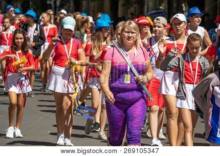 Prague, Czech Republic - July 1, 2018: People Parading At Sokolsky Slet, A Once-every-six-years Gath