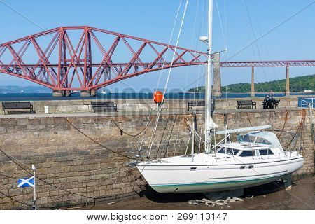 Forth Bridge Over Firth Of Forth Near Queensferry In Scotland