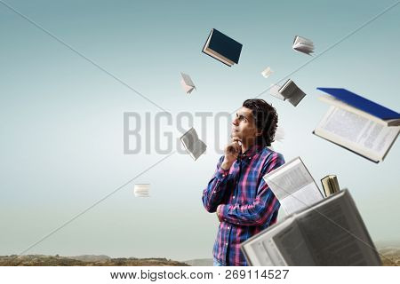 Pensive hipster guy. Mixed media