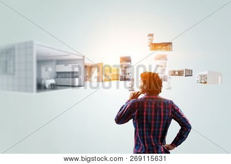 Pensive hipster guy. Mixed media