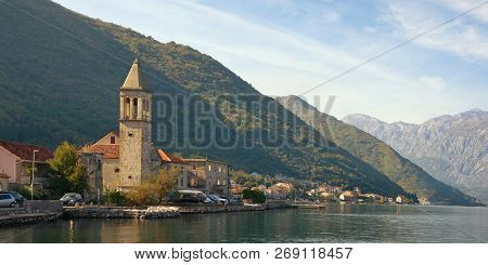 Beautiful Mediterranean Landscape. Montenegro, Adriatic Sea, Bay Of Kotor.  View Of Ancient Town Of 