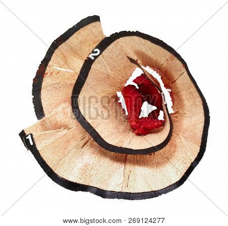 Red Eye Pencil Shavings On White With Clipping Path