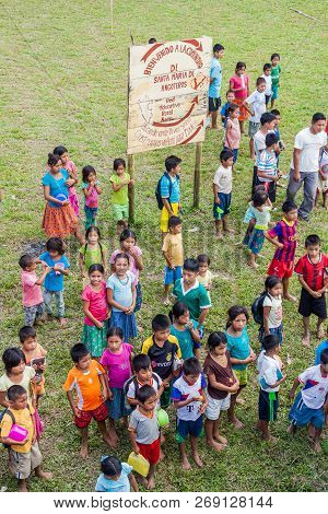 Santa Maria De Angoteros, Peru - July 15, 2015: Children Of Village Santa Maria De Angoteros Watch A