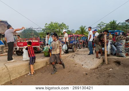 Mazan, Peru - June 17, 2015: Cargo Transport Near Amazon River In Mazan Town, Peru