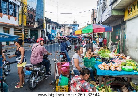 Iquitos, Peru - June 17, 2015: View Of A Street In Iquitos Peru